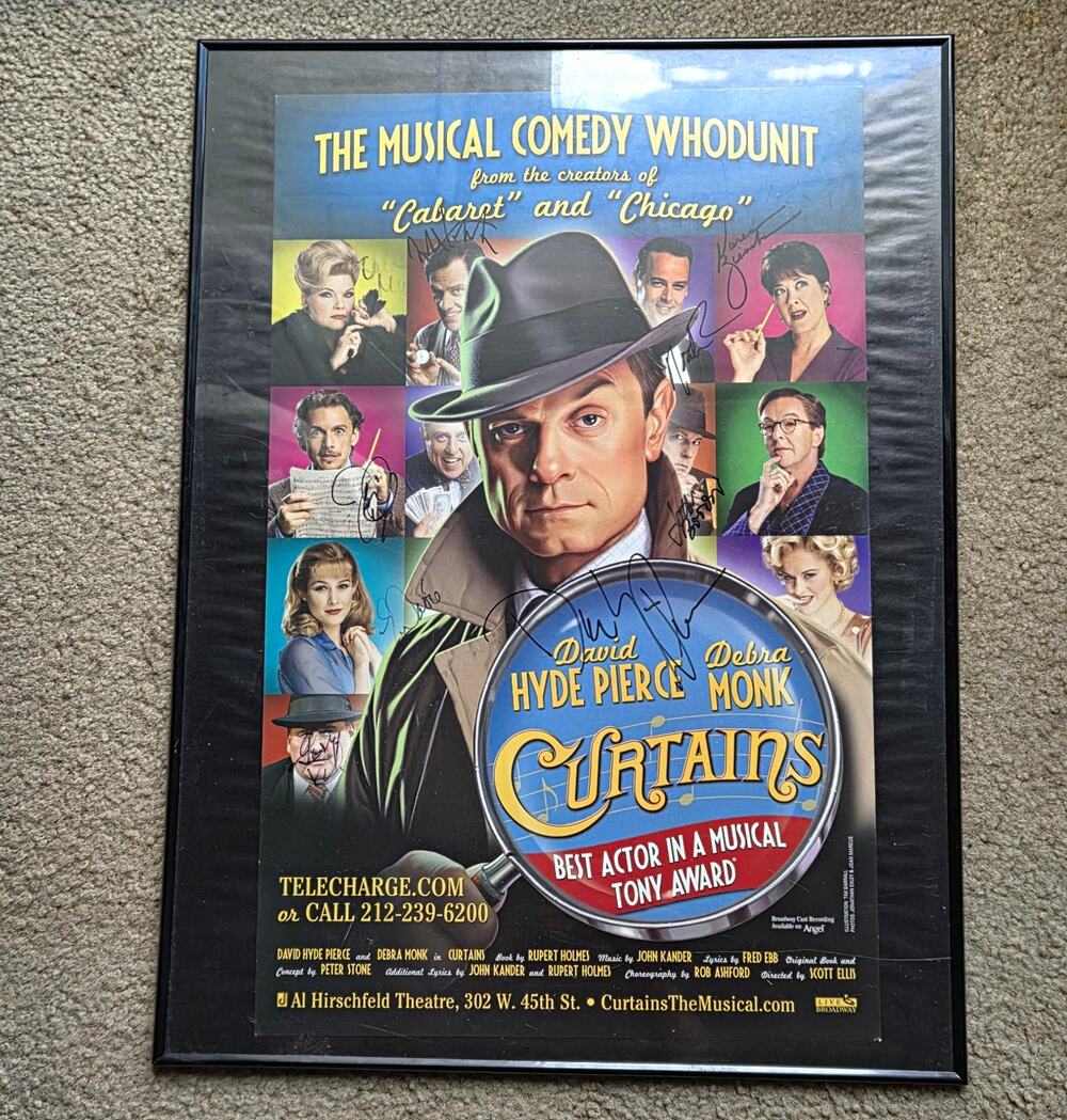 Signed Curtains Broadway Musical Framed Window Card Poster – David Hyde Pierce